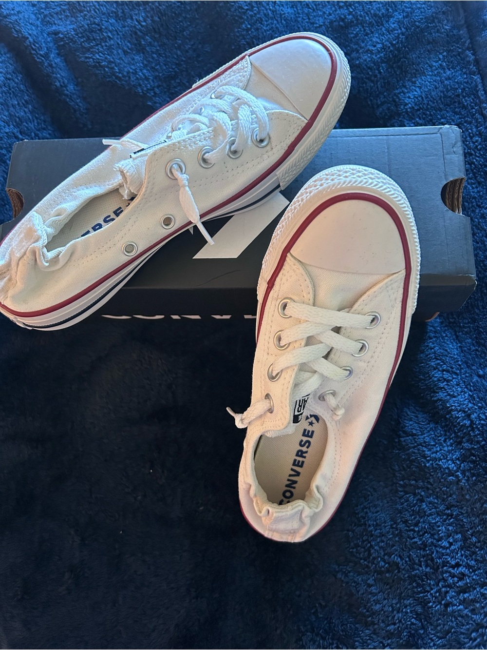 Women’s Converse Low Top Canvas Sneaker - White with Red Trim